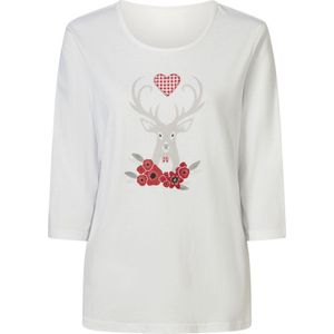Dames Shirt met 3/4-mouw in wit/rood geprint