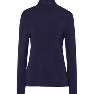 T-shirt - Marine - 95% Viscose, 5% Elastaan - Lange Mouwen, Staande Kraag