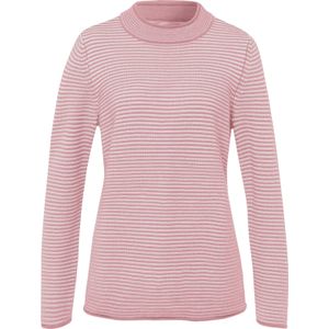 Dames Trui met opstaande kraag in oudroze/ecru gestreept