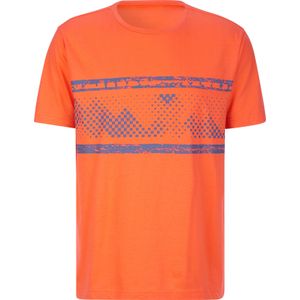 Heren Shirt met ronde hals in oranje/jeansblauw