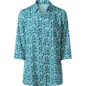Dames Longline blouse in munt/aquapetrol bedrukt