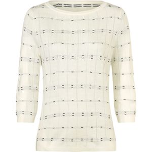 Dames Pullover met 3/4-mouwen in ecru/marine gedessineerd