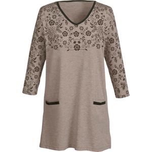 Longshirt - Gebloemd - Taupe/Zwart - 100% Katoen