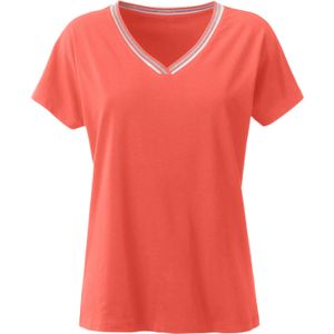Koraalrood T-shirt - Korte Mouwen - V-hals - 100% Katoen