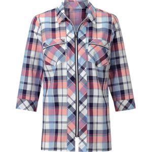 Dames Overhemdblouse in flamingo/marine geruit