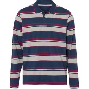 Heren Poloshirt met lange mouwen in donkerblauw/steengrijs gestreept