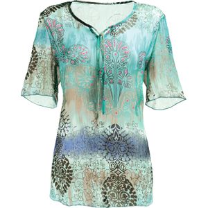 Blouse - Turquoise/Beige - 100% Polyester - Gedessineerd