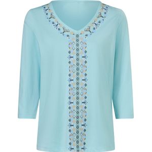 Dames Shirt met 3/4-mouw in aquamarijn/camel