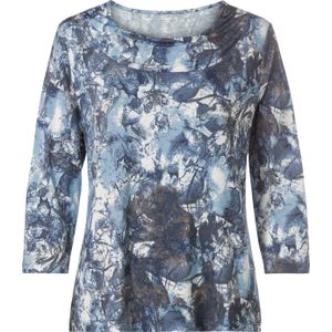 Ijsblauw/Marine Gedessineerd T-shirt - 95% Viscose 5% Elastaan