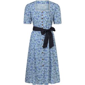 Dames jurk in klederdrachtstijl in lichtblauw/marine bedrukt