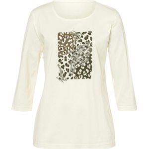 Dames Shirt met ronde hals in ecru/grafiet bedrukt
