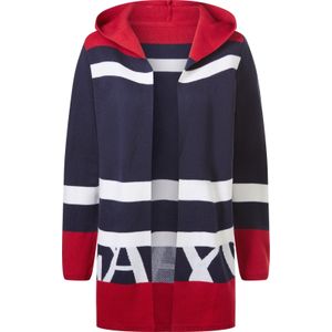 Dames Lang gebreid vest in marine/wit gestreept