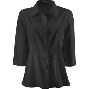 Zwart Blouse - 65% Polyester 35% Katoen - Normale Overhemdkraag - 3/4-Mouwen