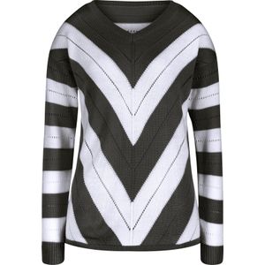 Dames Pullover met V-hals in zwart gedessineerd