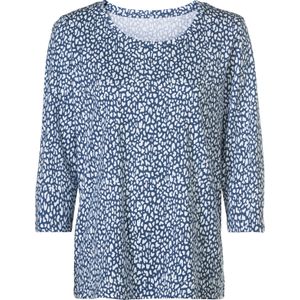 T-shirt - Wit/Jeansblauw Gedessineerd - 50% Katoen, 50% Modaal