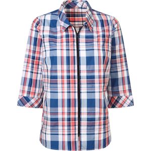 Dames Geruite blouse in jeansblauw/koraal geruit