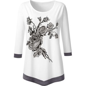 Dames Tuniekshirt in ecru/antraciet bedrukt
