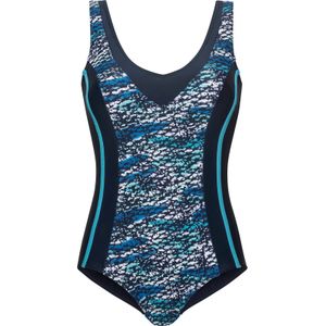Dames Badpak in marine/turquoise bedrukt