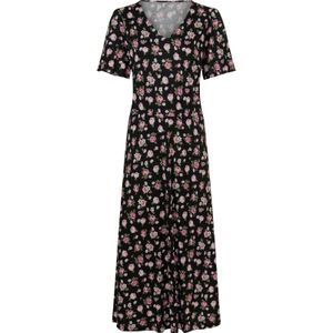 Dames Jersey jurk in zwart/oudroze bedrukt