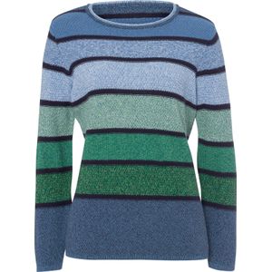 Classic Basics - Gebreide Trui - Middenblauw/Groen Gestreept - Lange Mouwen