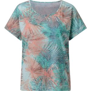 Dames Shirt met ronde hals in mint/koraal bedrukt