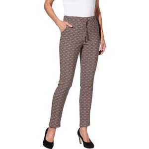 Dames Bengalinebroek in donkertaupe/chocolade bedrukt