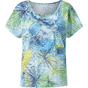 Dames Shirt met ronde hals in medium blauw-limoen-bedrukt