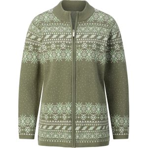 Dames Jacquardvest in kaki/ecru gedessineerd