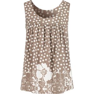 Dames Shirttop in taupe/wit geprint
