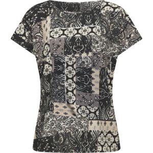 Blouse - Zwart/Zandkleur Gedessineerd - 100% Polyester