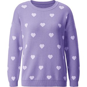 Dames Pullover met lange mouwen in lavendel/wit gedessineerd