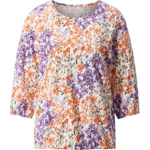 Ecru/Paars - Longsleeve - 100% Katoen - Gebloemd Gedessineerd