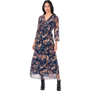 Dames Maxi-jurk in donkerblauw gedessineerd