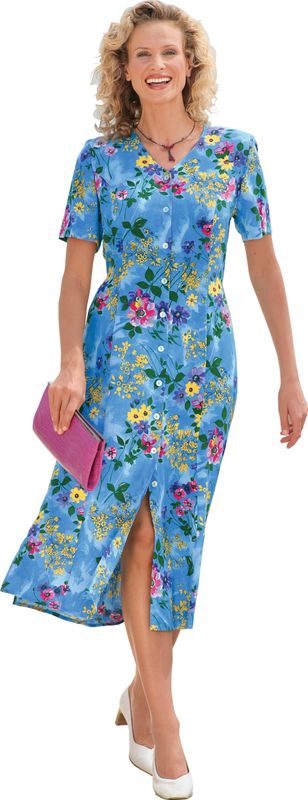 Blousejurk - Blauw Gedessineerd - 100% Viscose - Korte Mouwen