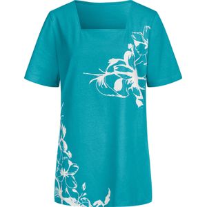 Dames Lang shirt in turquoise/wit