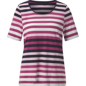 Dames Shirt met korte mouwen in roze/marine gestreept