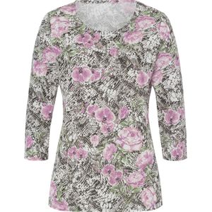 Dames Shirt met 3/4-mouw in ecru/zwart geprint