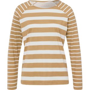 Dames Shirt met lange mouwen in camel/ecru gestreept