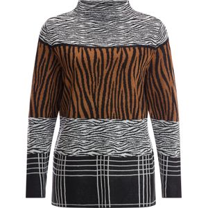 Dames Pullover van jacquard in zwart/cognac gedessineerd