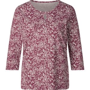 Dames Shirt met ronde hals in bordeaux/ecru bedrukt