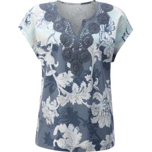 Dames Shirt in kalkmint/rookblauw bedrukt