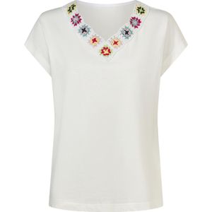 Dames Shirt met korte mouwen in ecru/fuchsia