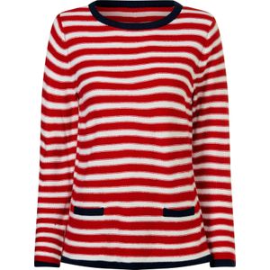 Dames Pullover met ronde hals in rood/wit gestreept