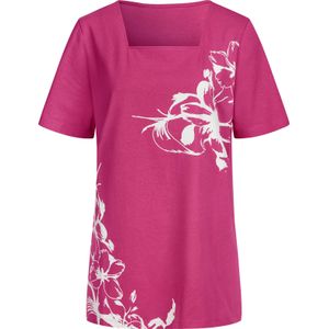 Gebloemd Longshirt - Fuchsia/Wit - 100% Katoen