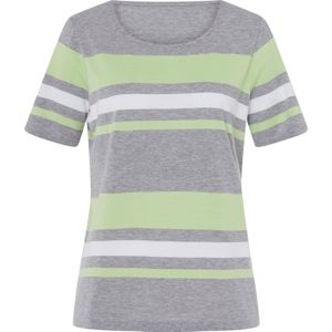Dames Shirt met korte mouwen in grijs gemêleerd/resedagroen gestreept