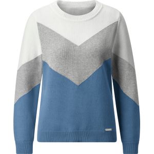 Dames Pullover met ronde hals in middenblauw/lichtgrijs gemêleerd