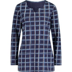 Dames Lang shirt in nachtblauw/middenblauw geruit