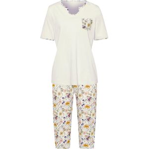Dames Capri-pyjama in ecru/paars bedrukt