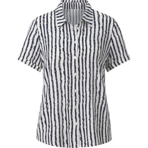 Marine/Ecru Gestreepte Blouse - Korte Mouwen - 100% Viscose