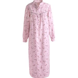 Gebloemd Nachthemd - Rosé - 100% Katoen - Lange Mouwen